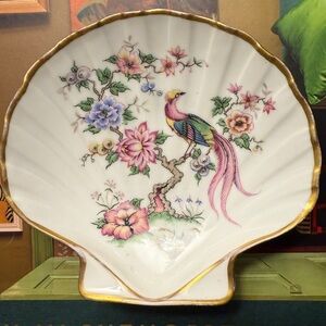 Vintage Limoges France Shell Gold Rimmed Pheasant Trinket Dish